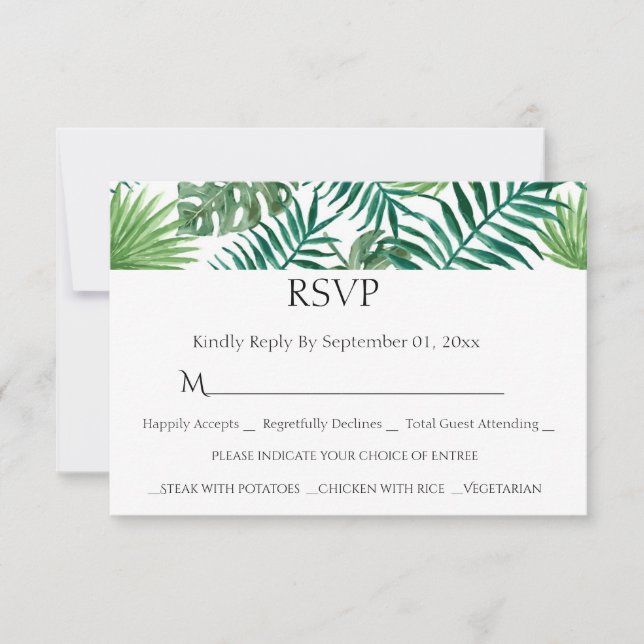 Vattenfärg Tropiska Blad Måltid Val RSVP-kort OSA Kort (Framsida)