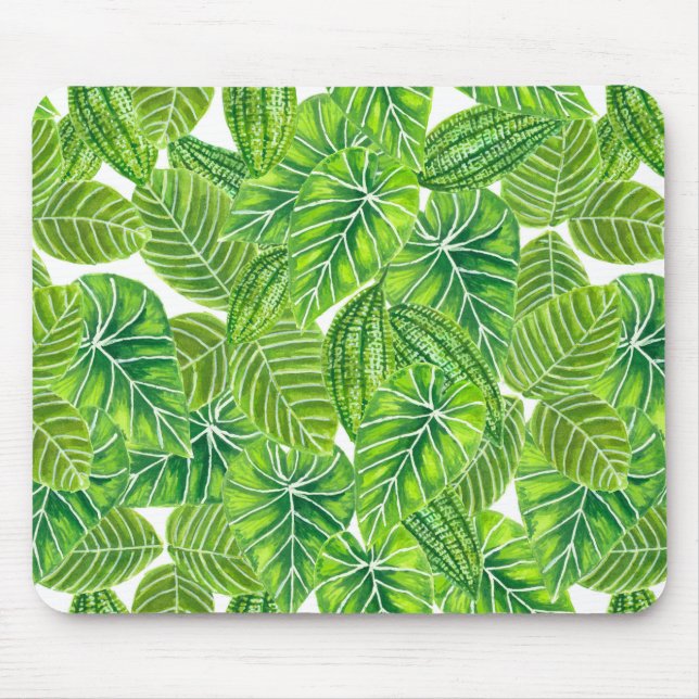 Vattenfärg tropiska blad mönster design musmatta (Framsidan)