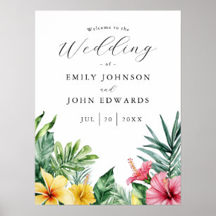 Vattenfärg Tropiska Blommor Bröllop Välkomstskylt Poster