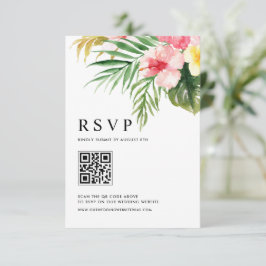 Vattenfärg Tropiska Blommor QR-kod Bröllop OSA Kort