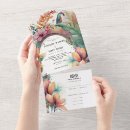 Vattenfärg Tropiska Botaniska Blommor Bröllop