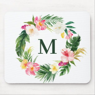 Vattenfärg Tropiskt botaniskt andningsmonogram Musmatta
