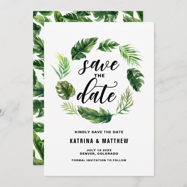 Vattenfärg Tropiskt Löv Utandning Spara datum Spara Datumet (Fram/baksida)