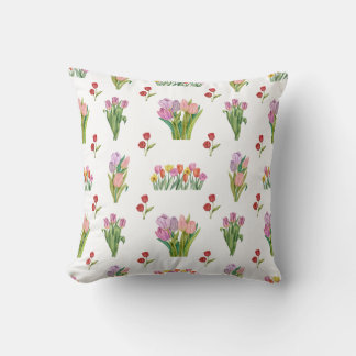 Vattenfärg Tulip Skriv ut Mönster Kudde
