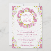 Vattenfärg Tuliper och Daffodils Utandning Bröllop