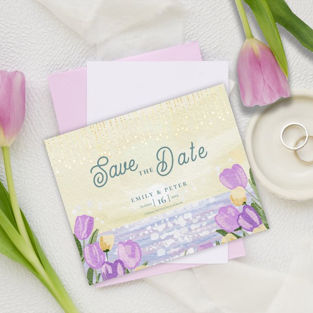 Vattenfärg Tulpan Strand Pastell Vår Bröllop (Watercolor Tulip Seaside Pastel Spring Wedding)