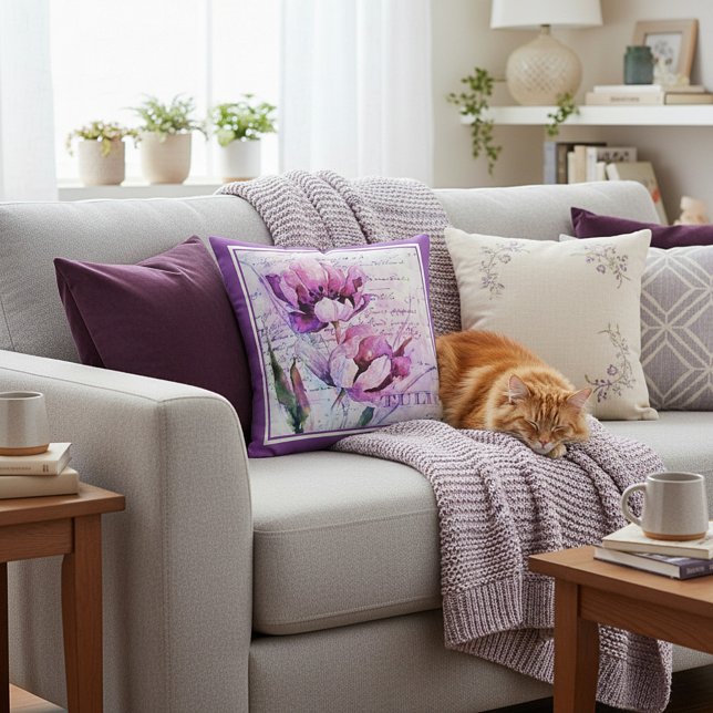 Vattenfärg tulpaner  kuddfodral kudde (Skapare uppladdad)