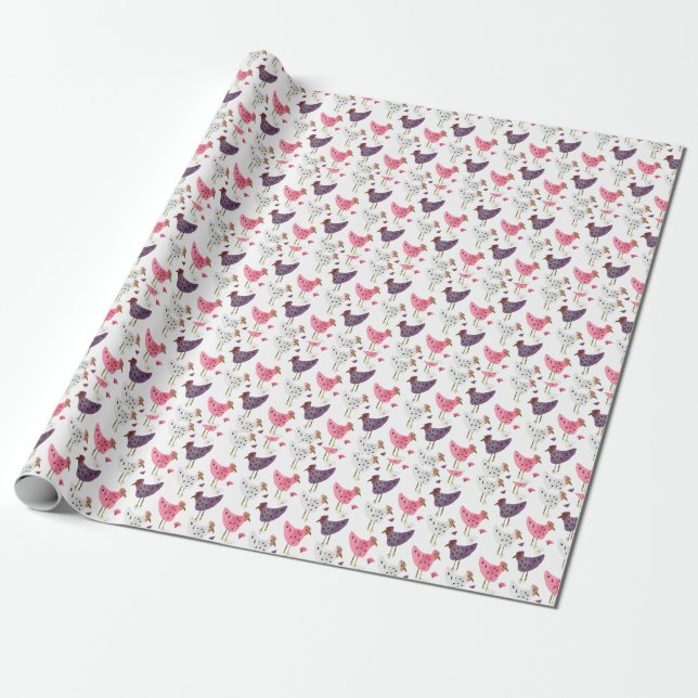 Vattenfärg Tupp Blommönster    Presentpapper (Utrullad)