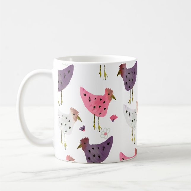 Vattenfärg Tupp Rosa Lila Blommig Mönster   Kaffemugg (Vänster)