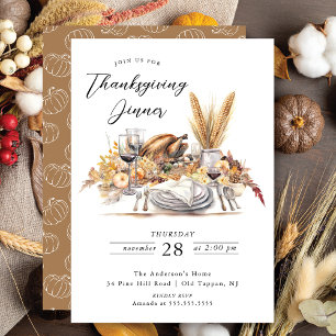 Vattenfärg Turkiet Middag Thanksgiving Inbjudningar