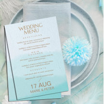 Vattenfärg | Turquise Blue Glitter Menu Bröllop