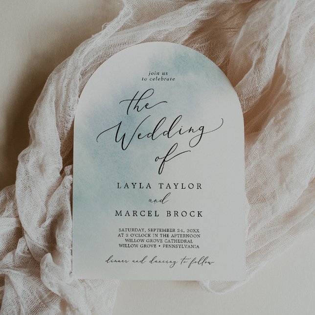 Vattenfärg Tvätta Blue Simple Boho Arch Bröllop Inbjudningar (Watercolor Wash Blue Simple Boho Arch Wedding Invitation)