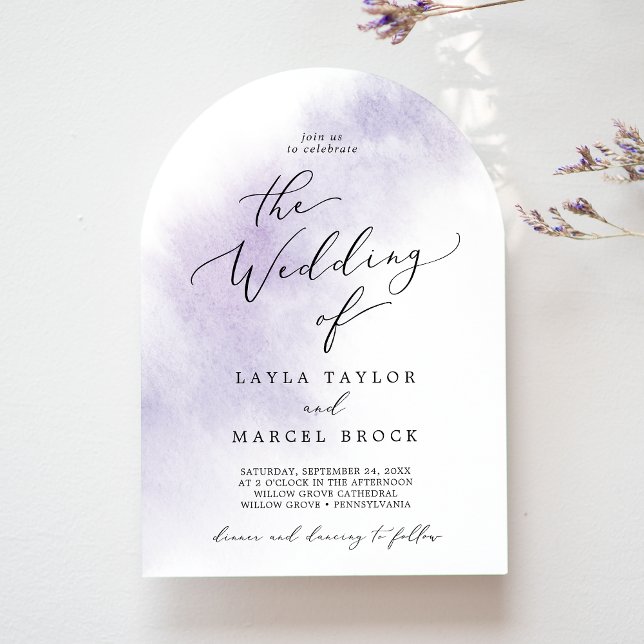 Vattenfärg Tvätta Lila Elegant Boho Arch Bröllop Inbjudningar (Watercolor Wash Purple Elegant Boho Arch Wedding Invitation)