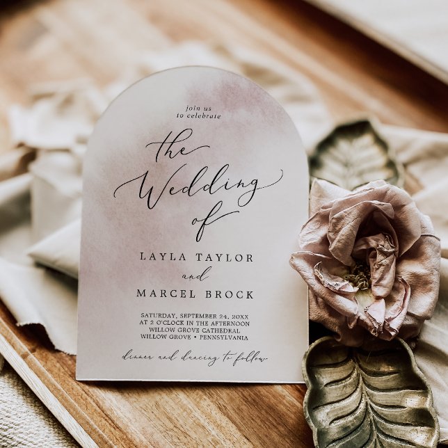 Vattenfärg Tvätta  Rosa Enkel Bröllop Inbjudningar (Watercolor Wash Blush Pink Simple Arch Wedding Invitation)