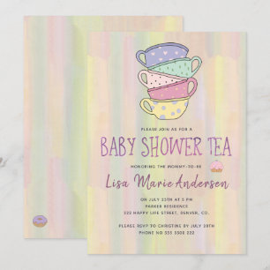 Vattenfärg tvättade flerfärgade koppar baby shower inbjudningar