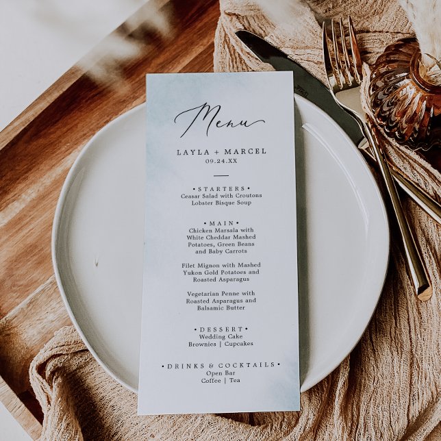 Vattenfärg Tvättar | Blå Bröllop-midmeny Meny (Skapare uppladdad)