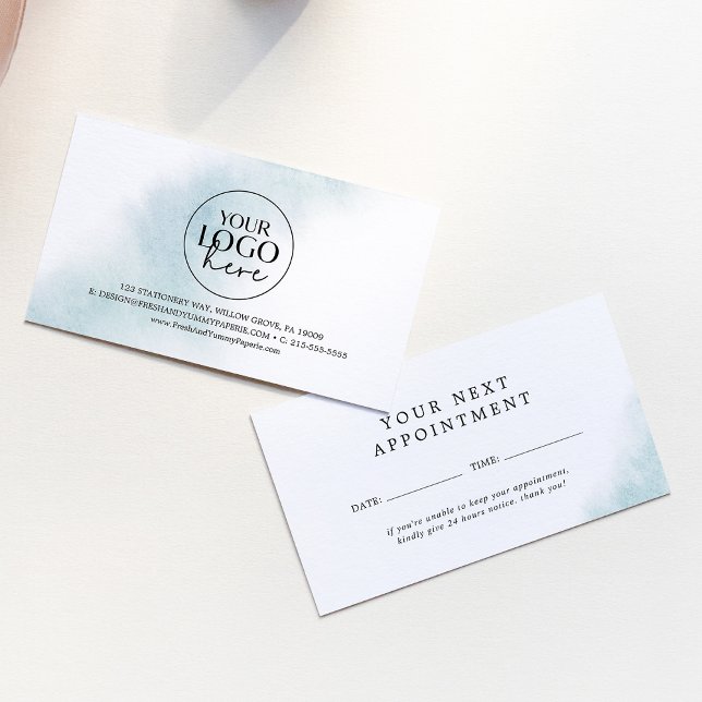 Vattenfärg Tvättar | Blå påminnelse för små företa Tidsbeställning Kort (Watercolor Wash | Blue Small Business Reminder Appointment Card)