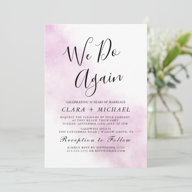 Vattenfärg Tvättar | Blå "Vi gör igen" Vow Renewal Inbjudningar (Stående Fram)