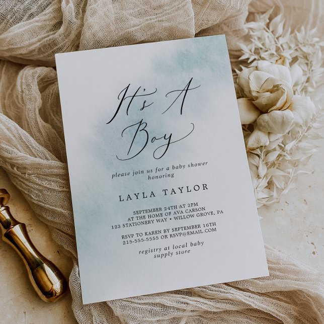 Vattenfärg Tvättar | Blue Det är en pojkvän-dusch Inbjudningar (Skapare uppladdad)