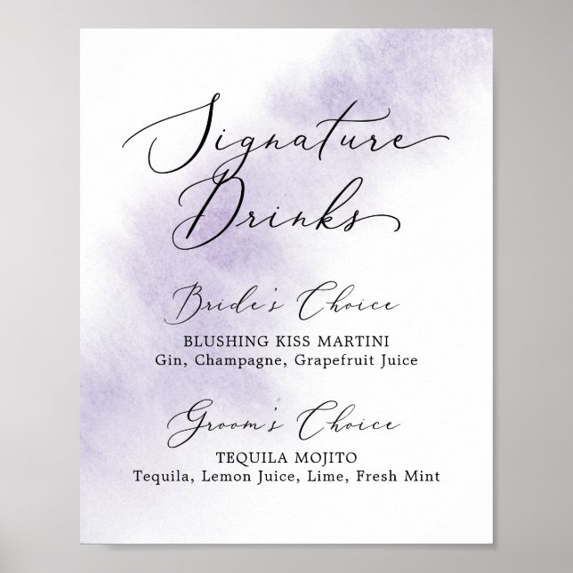 Vattenfärg Tvättar | Lila Namnteckning Drinks-teck Poster (Framsidan)