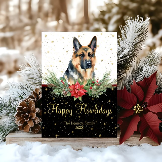 Vattenfärg tysk shepherdhund Glad Jul Julkort (Skapare uppladdad)