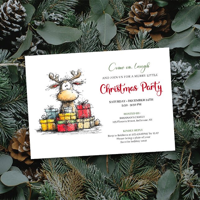 Vattenfärg udda ren julfest inbjudan (Watercolor quirky reindeer holiday party invite

)