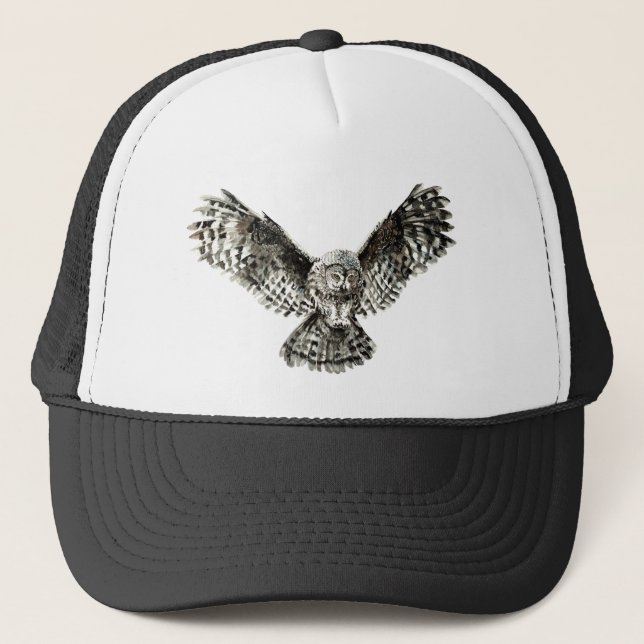 Vattenfärg - Uggla - fågelfärgskonst i Keps (Framsida)