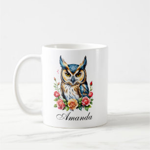 Vattenfärg Uggla med blommor Girly Kaffemugg