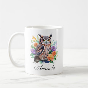 Vattenfärg Uggla med färgämnen Blommor Kaffemugg