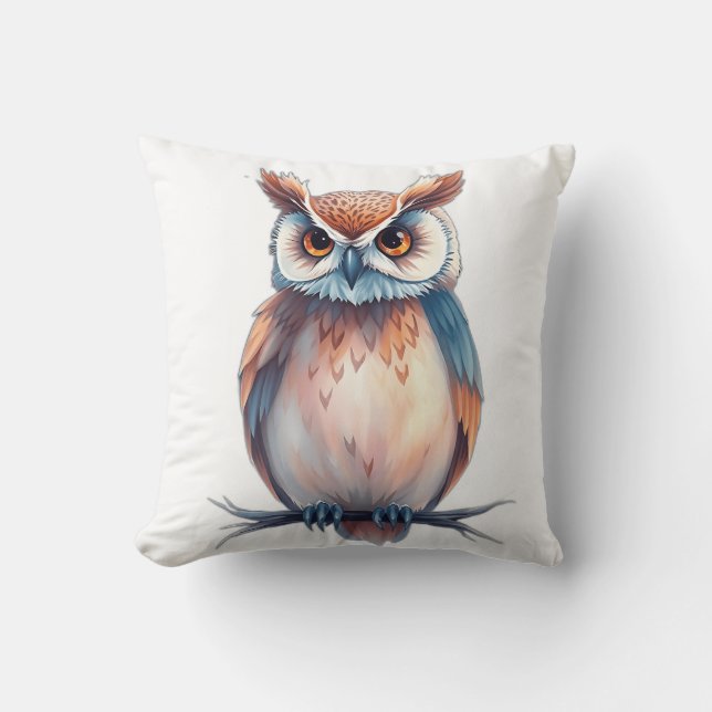 Vattenfärg Uggla med Starry Inslag Kudde (Framsida)