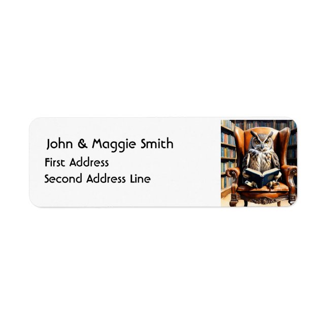 Vattenfärg Uggla Reading Bokar Bibliotek Animal Ar Returadress Etikett (Framsidan)