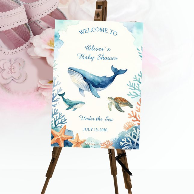 Vattenfärg Under Havet Baby Shower Välkomstskylt Poster (Skapare uppladdad)
