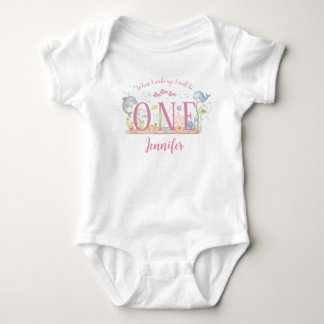 Vattenfärg Under havet Flicka 1-års födelsedags T- T Shirt
