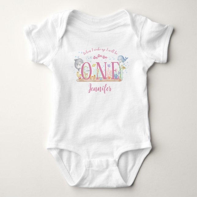 Vattenfärg Under havet Flicka 1-års födelsedags T- T Shirt (Framsida)