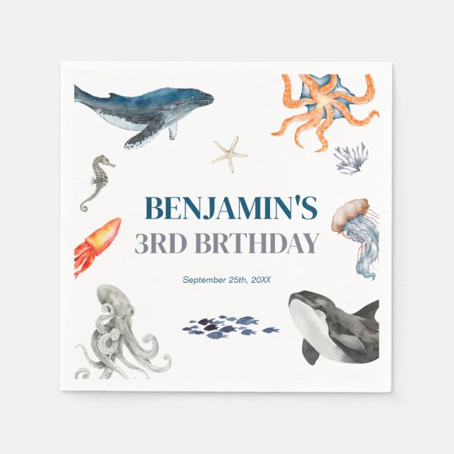 Vattenfärg under havets Födelsedagsfest Pappersservett (Framsidan)