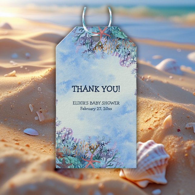 Vattenfärg under Sea  Baby Shower Presentetikett (Skapare uppladdad)