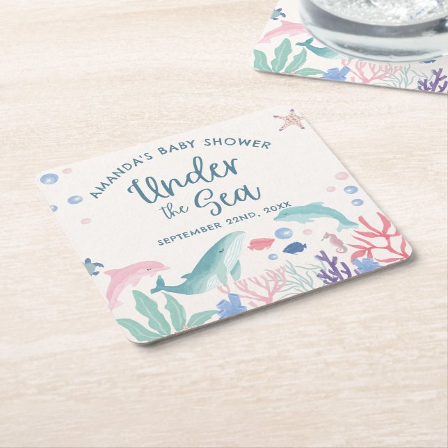 Vattenfärg under Sea Baby Shower Underlägg Papper Kvadrat (Vinklad)