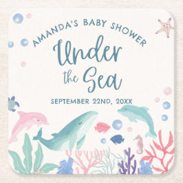 Vattenfärg under Sea Baby Shower Underlägg Papper Kvadrat