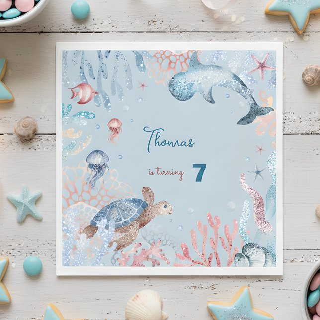 Vattenfärg under Sea barns födelsedag Pappersservett (Skapare uppladdad)