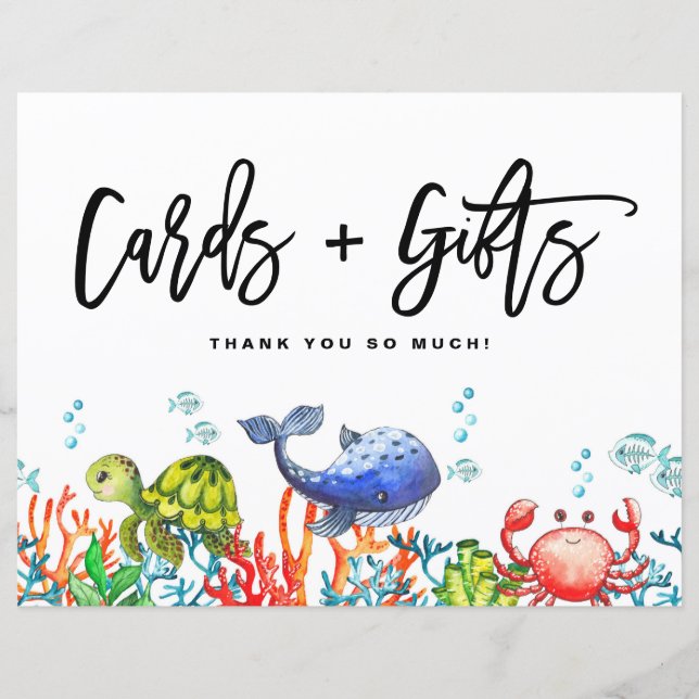 Vattenfärg under Sea Cards and Gifts Sign (Framsida)