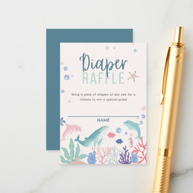 Vattenfärg under Sea Diaper Raffle Baby Shower Tilläggskort (Fram/Back In Situ)
