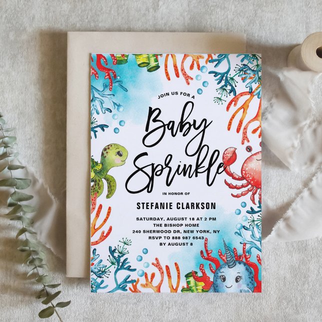 Vattenfärg under Sea Friends Baby Sprinkle Inbjudningar (Watercolor Under the Sea Friends Baby Sprinkle Invitation)
