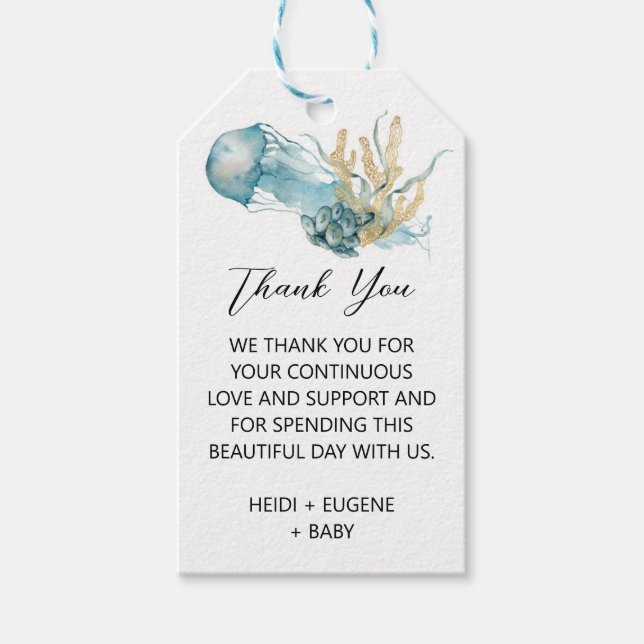 Vattenfärg under Sea Jellyfish Tack Favor Presentetikett (Framsidan)