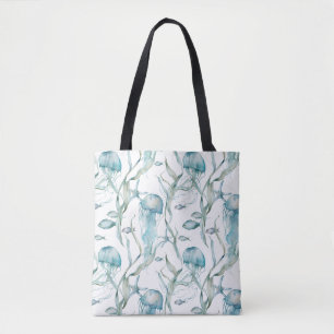 Vattenfärg under Sea Jellyfish Tote Bag Tygkasse
