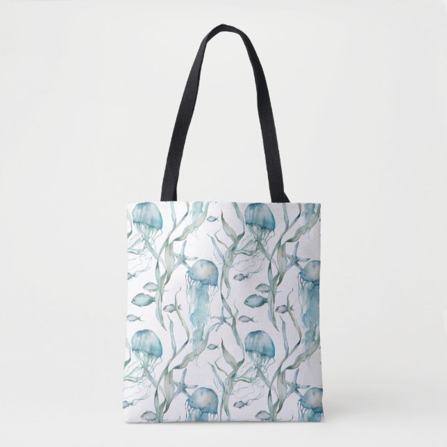 Vattenfärg under Sea Jellyfish Tote Bag Tygkasse (Framsida)