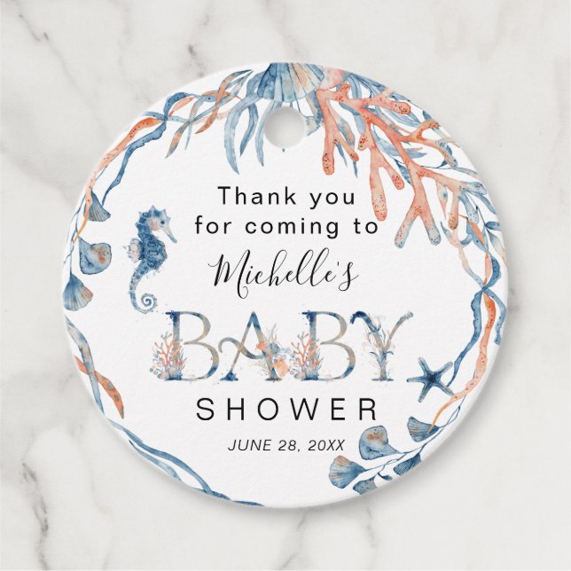 Vattenfärg under Tacken Bebisduschar för havssjöba Gåvor Etiketter (Framsida)