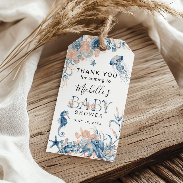 Vattenfärg under Tacken Bebisduschar för havssjöba Presentetikett (Skapare uppladdad)