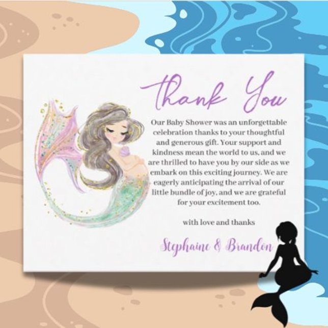 Vattenfärg under Tacken Havets SJÖJUNGFRU Tack Kort (Express heartfelt gratitude with this Ocean Watercolor Mermaid Mother to Be Thank You Card)