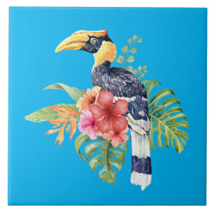 Vattenfärg Underbar Hornbill Bird Kakelplatta