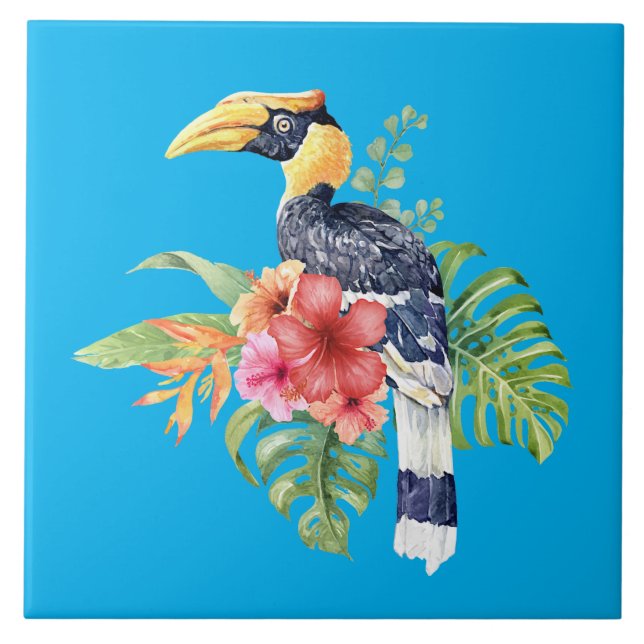 Vattenfärg Underbar Hornbill Bird Kakelplatta (Framsidan)